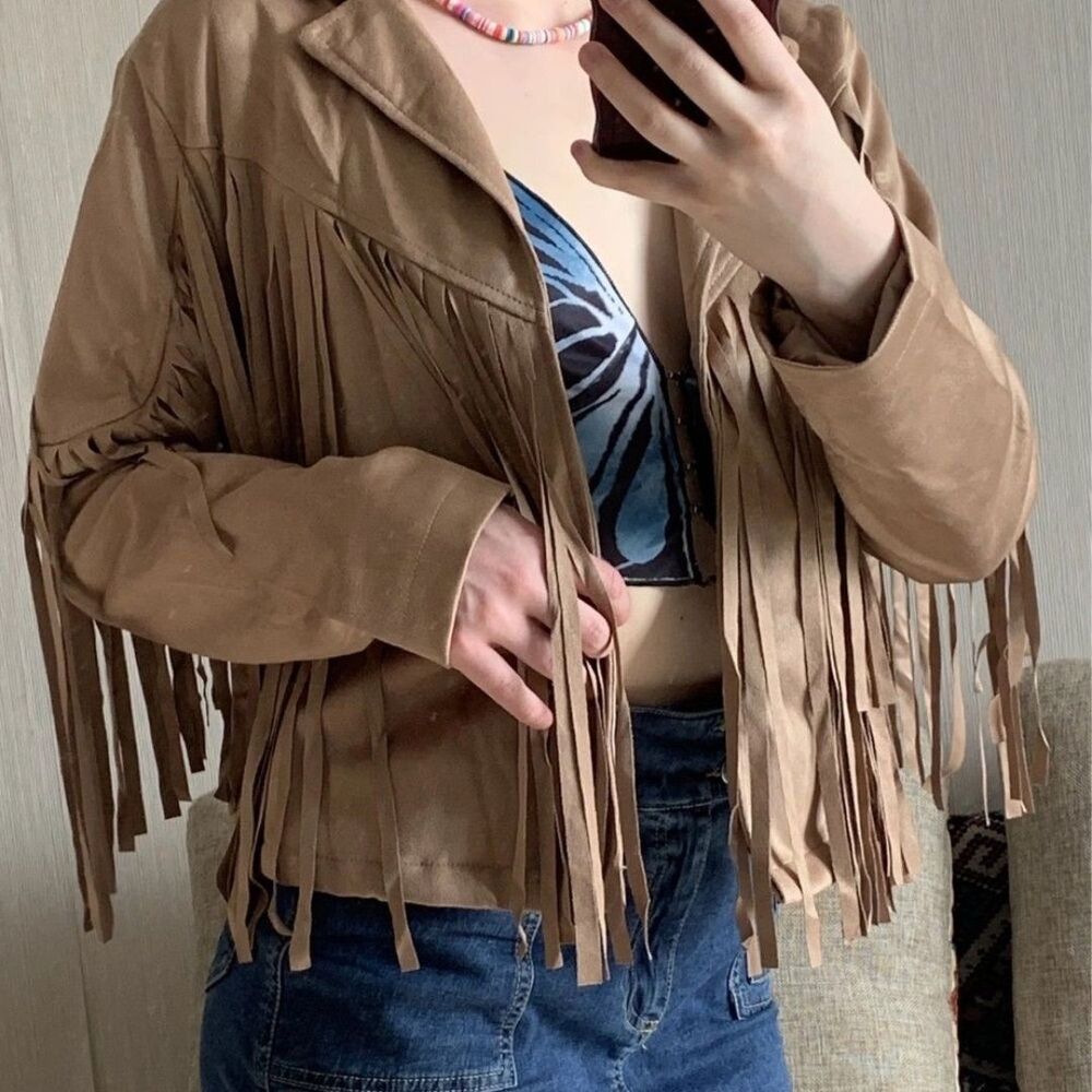 Tassel suede women new fringe jacket boho long sleeve jacket - Picture 6 of 6